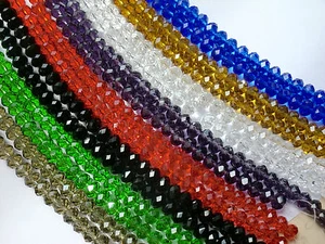 4 6 8 10mm Beautiful Faceted Rondelle Glass Crystal Beads In Strings 8 Colours - Picture 1 of 37