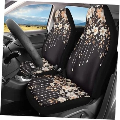 Gold Cherry Blossom Print Car Seat Covers for Women,Universal Elegant Floral - Image 1 of 4