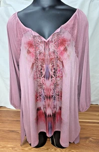 Y2k Romantic Witch Top One World Blouse Size Large Boho Fairy Dusty Rose Pink - Picture 1 of 9