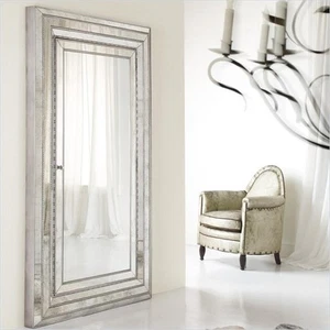 Beaumont Lane Transitional Wood Floor Mirror with Jewellery Storage in Silver - Picture 1 of 2