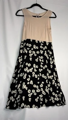 Maxi Vestido Algodón Seraphine Beige Tank Negro Talla 4 Estampado Floral Sin Mangas ALine Foto 1 de 4