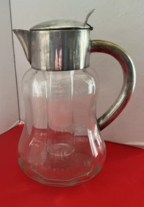 Pitcher w/ Ice Insert Chiller Glass w/Silver Plate Made In Germany-Nice as is! - Picture 1 of 11