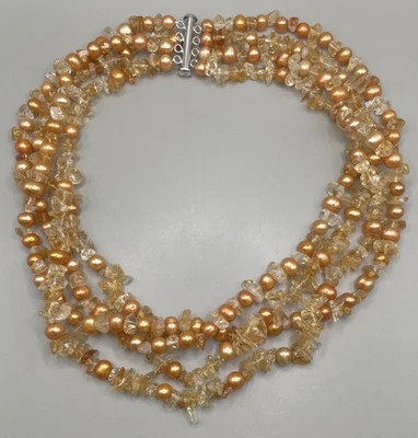 Ross Simons Necklace Sterling 925 Clasp Citrine Pearl Torsade Beaded 17.5” - Image 1 of 4