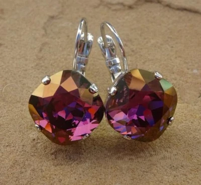 12mm Silber Ohrringe Swarovski Kristall Cushion Square Groß, Glitzer, Elegant - Bild 1 von 4