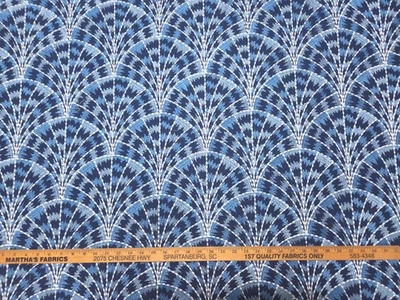 Covington COUGAR CABANA BLUE Indigo Navy Embroidered Art Deco Drapery Uph Fabric - Image 1 of 3