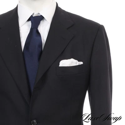 #1 MENSWEAR Kiton Napoli Made Italy Solid Black Twill Diamante Blu S150s Jacket - Image 1 of 4