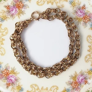 Antique Victorian Bracelet 7-8K Heavy Gold Plated 2 Strand Chain Spring Ring 7" - Picture 1 of 10