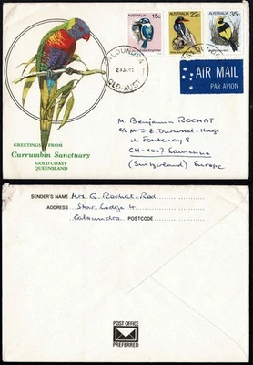 Austrália 1981 Correio Aéreo, Caloundra para a Suíça, Santuário Currumbin, Pássaros - Imagem 1 de 3