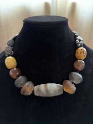 Rebecca Collin’s Necklace. Sterling Silver, Pyrite Onyx, Amber and Tiger Glass - Image 1 of 4