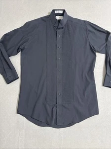 Vintage schwarz Smoking Langarm geknöpftes Herrenhemd 15,5 Medium Plissee Y2K Rockabilly - Bild 1 von 16