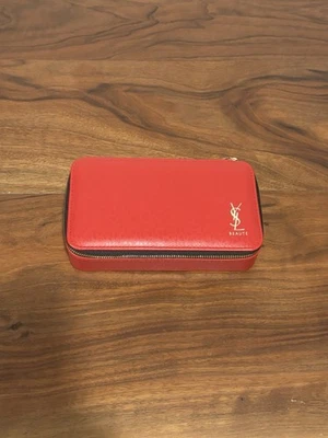 YSL Belleza Color Rojo Imitación Cuero Maquillaje Cosmético Estuche Bolsa Caja con Espejo Nuevo Foto 1 de 4