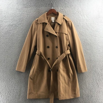 H&M Trench Coat Womens M Beige Polyester Blend Long Sleeve Side Pockets NEW - Image 1 of 4