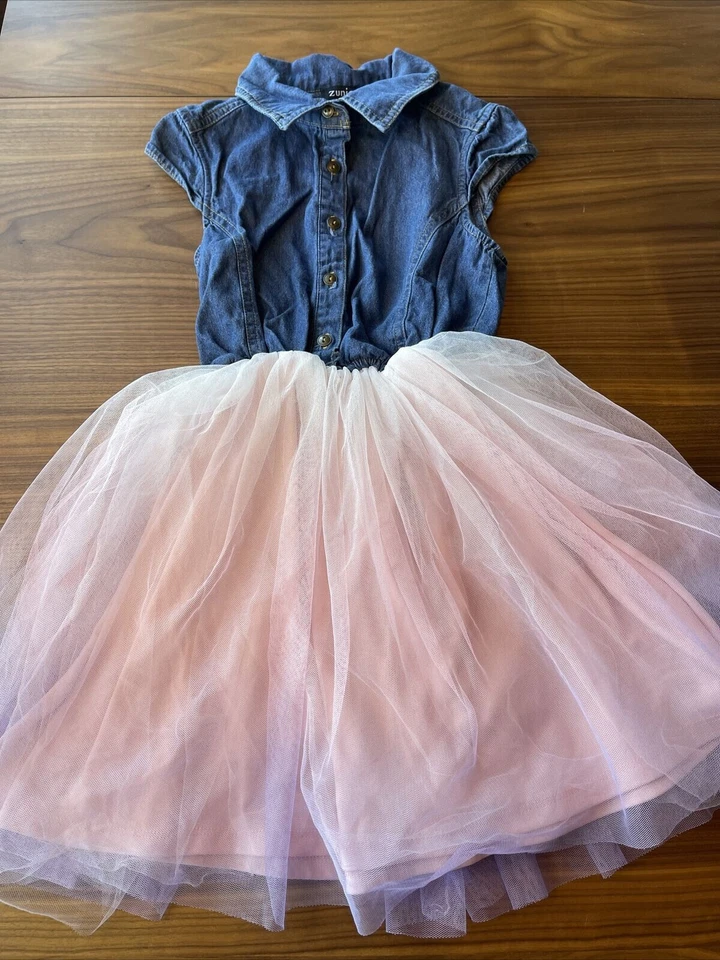 ZUNIE Girls Spring Summer Tutu Dress Denim Blush 16