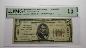 $5 1929 Bernardsville New Jersey National Currency Bank Note Bill Ch #6960 F15 - Picture 1 of 4