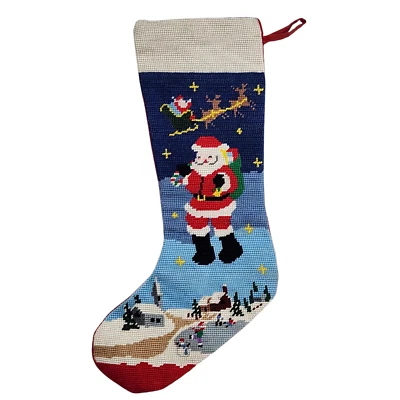 Medias de Navidad punto de aguja punto de cruz trineo de Papá Noel terciopelo pueblo de renos Foto 1 de 4