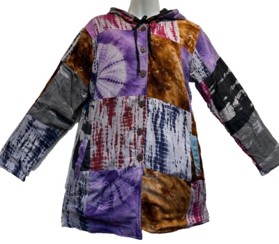 Nwt SACRED THREADS pocket patch rayon fleeced hood JACKET COAT TOP S/M Free ship - Image 1 of 4