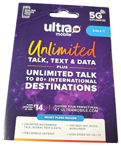 Ultra Mobile Sim Card Unlimited Talk, Text & Data Sim Kit BYOP New - Zdjęcie 1 z 2