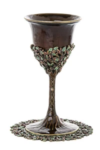 Taza Kidush con Bandeja, Shabat, Esmalte Joyado Marrón 6" x 3", Bandeja: 4.5"  - Imagen 1 de 1