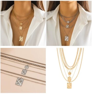 925 Placcato Argento Luna Stella Perline Rotonde Strato Boho Punk Catenina Gift - Immagine 1 di 4