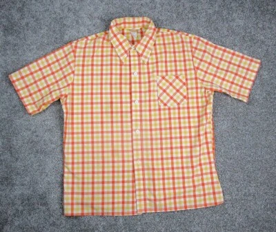 Camisa Jantzen Vintage Hombres X-Grande Naranja Amarillo Cuadros Años 70 Disco Hecha en EE. UU. Foto 1 de 4