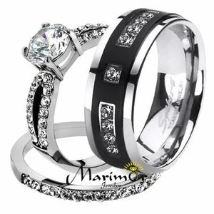 His & Her 3-teiliges Edelstahl 1,25 ct CZ Braut Set & Herren Titan Ehering - Bild 1 von 9