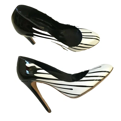 Zapatos de salón sergio rossi talla 37.5 charol a rayas blanco y negro Foto 1 de 4