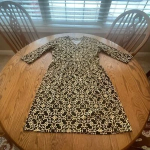 J McLaughlin Catalina Stoffkleid gelb gold schwarz Print 3/4 Arm XL Taschen - Bild 1 von 9