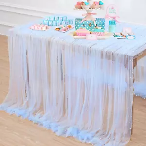 Baby Blue Pearl Table Cloth: Wedding Table Runner Decor 10Ft Tulle Fabric for Pa - Picture 1 of 12