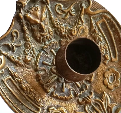 Ancien Bougeoir en Bronze Baroque avec Figures Mythologiques 19e Siècle Rare - Photo 1/4