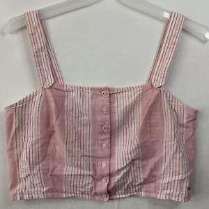 Tommy Jeans Crop Top Damen 14 Rosa Weiß Ärmellos Hilfiger Logo Preppy Sommer - Bild 1 von 15