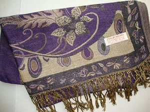 NEW Pashmina Winter Scarf Scarves Silk Purple Beige Floral Shawl Wrap Range Soft - Picture 1 of 4