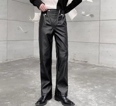 Pantalones de fiesta para hombre de moda punk gótico con cremallera negros de imitación de cuero para jóvenes Foto 1 de 4