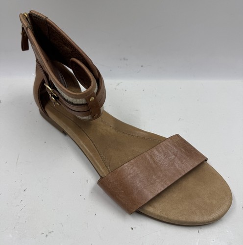 Sandali donna UGG Savana 8 5 pelle marrone cinturino alla caviglia scarpe punta aperta