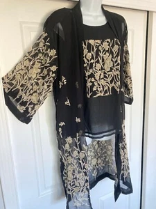 Anthony Mark Hankins 2PcChiffon camisol &Jacket SET Black & Tan appliqued floral - Picture 1 of 19