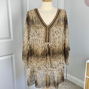 NEW Dress Barn Size 2X Women’s Shirt Tunic, Snakeskin w/ Beaded Neckline - Picture 1 of 9