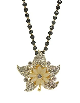 Collar Colgante Flor Cristal Grande con Piedra Ojo de Gato Blanco, Cuello Cristal Negro Foto 1 de 4