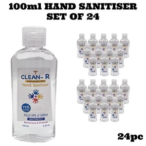 24 x 100ml Mini Hand Sanitiser Gel 75% Alcohol Moisturises Protects Travel Size - Picture 1 of 4