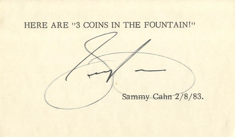Sammy Cahn  American Lyricist & Songwriter '3 Coins In The Fountain' Signed Card Cover