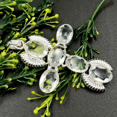 Colgante hecho a mano de plata de ley 925 con piedras preciosas de topacio blanco Foto 1 de 4