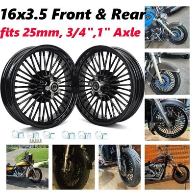 Fat King Spoke Wheels Rims 16X3.5 For Harley Softail Fatboy Heritage FLSTF FLSTC Foto 1 de 4
