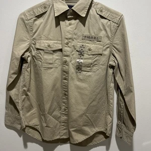Polo Ralph Lauren Shirt Khaki Long Sleeve Button Up M 10-12 - Picture 1 of 9
