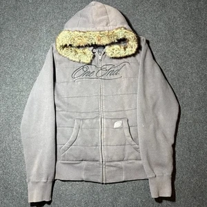 Vintage Y2K Faux Fur Hoodie Srh Motocross Fox Racing Grunge Women’s Large Grey - Bild 1 von 7