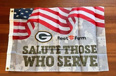 Bandera Fleet Farm Salute Those Who Serve Green Bay Packers 2022 29x20" nueva en paquete Foto 1 de 4