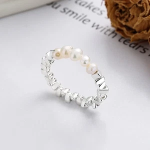Real Solid 925 Sterling Silver Band Men Women Unique Pearl Irregular Beads Ring - Picture 1 of 17