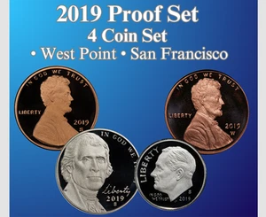 2019 P D S W Lincoln Jefferson Roosevelt 4 Coin Proof Set Rare Quality - Bild 1 von 4