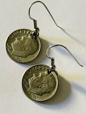 PENDIENTES COLGANTES ORIGINALES MONEDAS DE DIEZ CENTAVOS REALES ESTILO DINERO HECHOS A MANO Foto 1 de 3