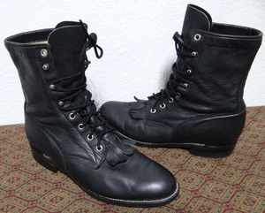 Justin L0620 Western Roper Kiltie Botas de Cuero Negras Encaje Para Mujer 8B Hechas en EE. UU. - Imagen 1 de 9