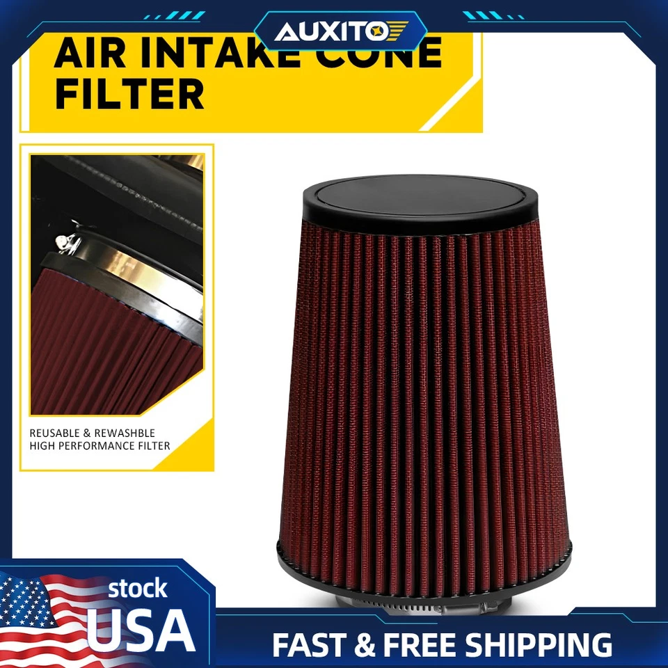 4" Rojo Camión Largo Rendimiento Flujo Aire Frío Alta Admisión Filtro Cono Algodón Seco Foto 1 de 4