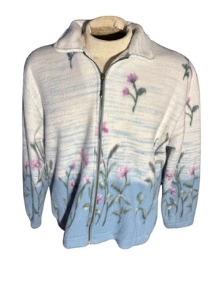 Chaqueta Teddi Vintage Polar Cremallera Mujer’s Grande Azul Floral Años 90 Hecha en México Foto 1 de 4