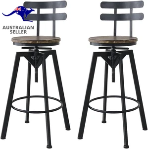 Bar Stool Industrial Adjustable Swivel Stools Backrest Wood Kitchen Counter Chai - Picture 1 of 12